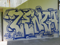 829965 Afbeelding van graffiti met o.a. de tekst 'Zenga' uit 2015, op een zijvleugel van het voormalige ziekenhuis ...